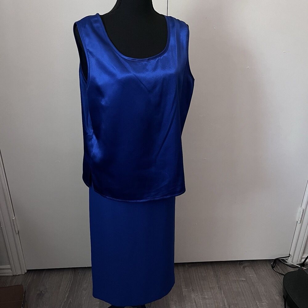 Caramia 3-Piece Blue Crepe Skirt Suit Size 14 Classic Church Career Formal Suit - Picture 5 of 6